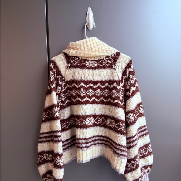 Free People Brown and Cream Cowl Neck Sweater - Picture 4 of 5